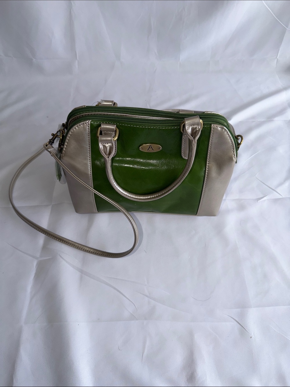 Aurielle Green and Cream Leather Satchel